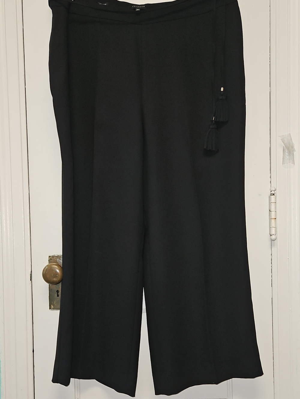 Talbots Black Wide-Leg Pull-On Pants with Tassel